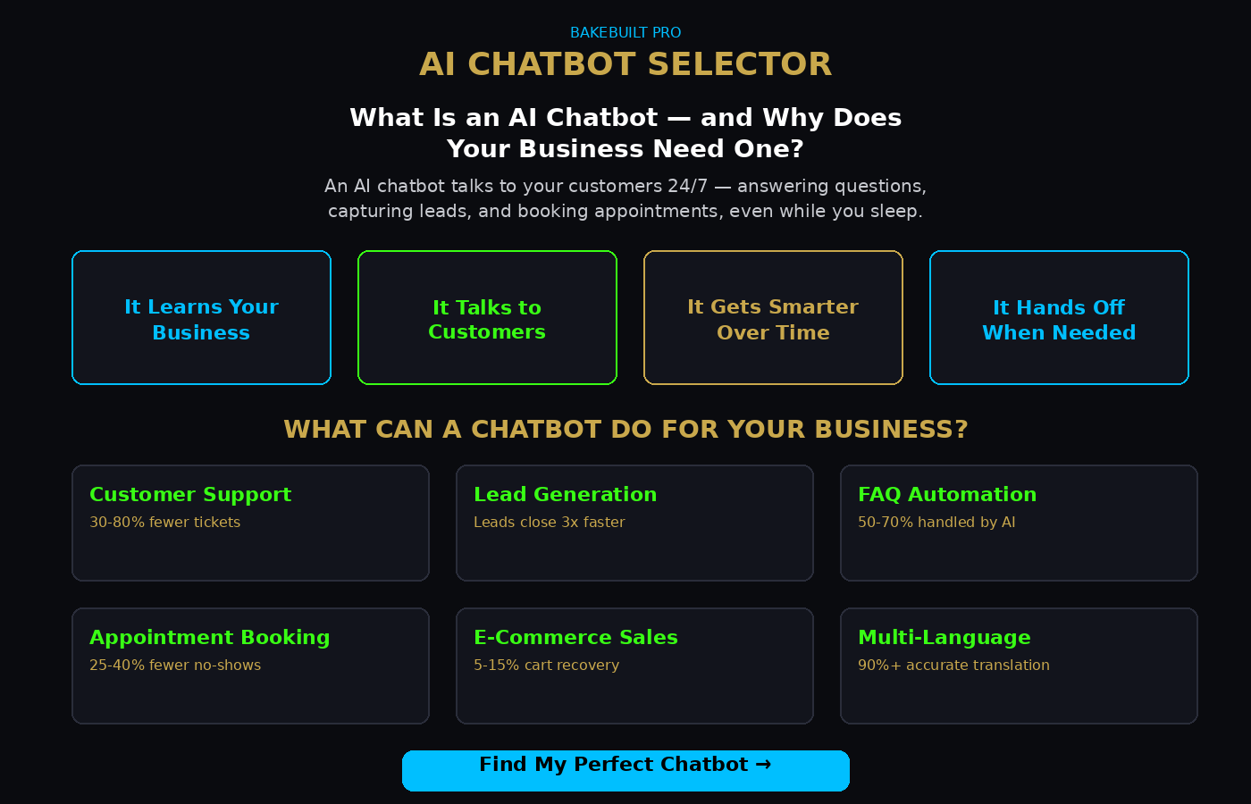 AI Chatbot Selector — education page explaining what chatbots are