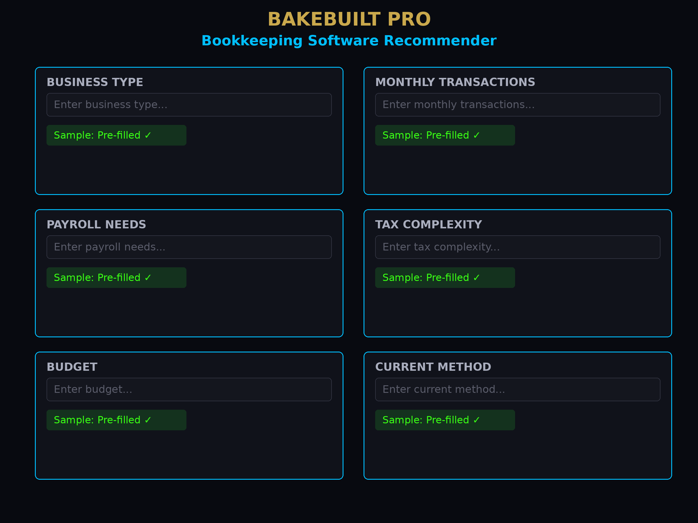 Bookkeeping Recommender — quiz start