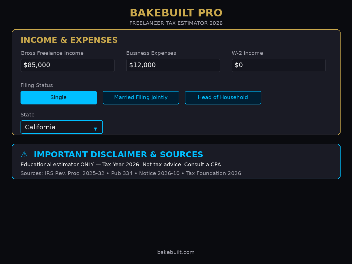 Freelancer Tax Estimator — income inputs and filing status