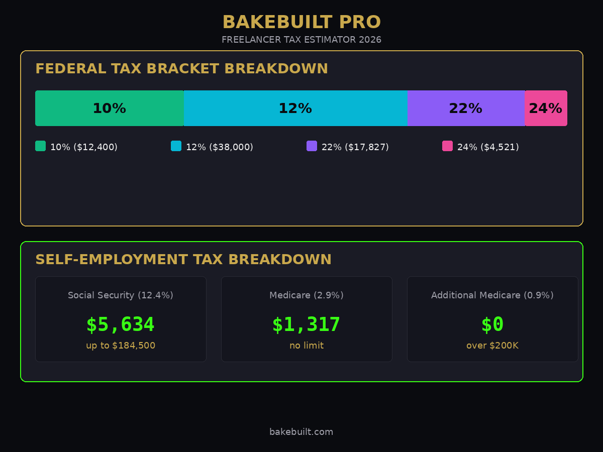 Freelancer Tax Estimator — federal bracket visualization