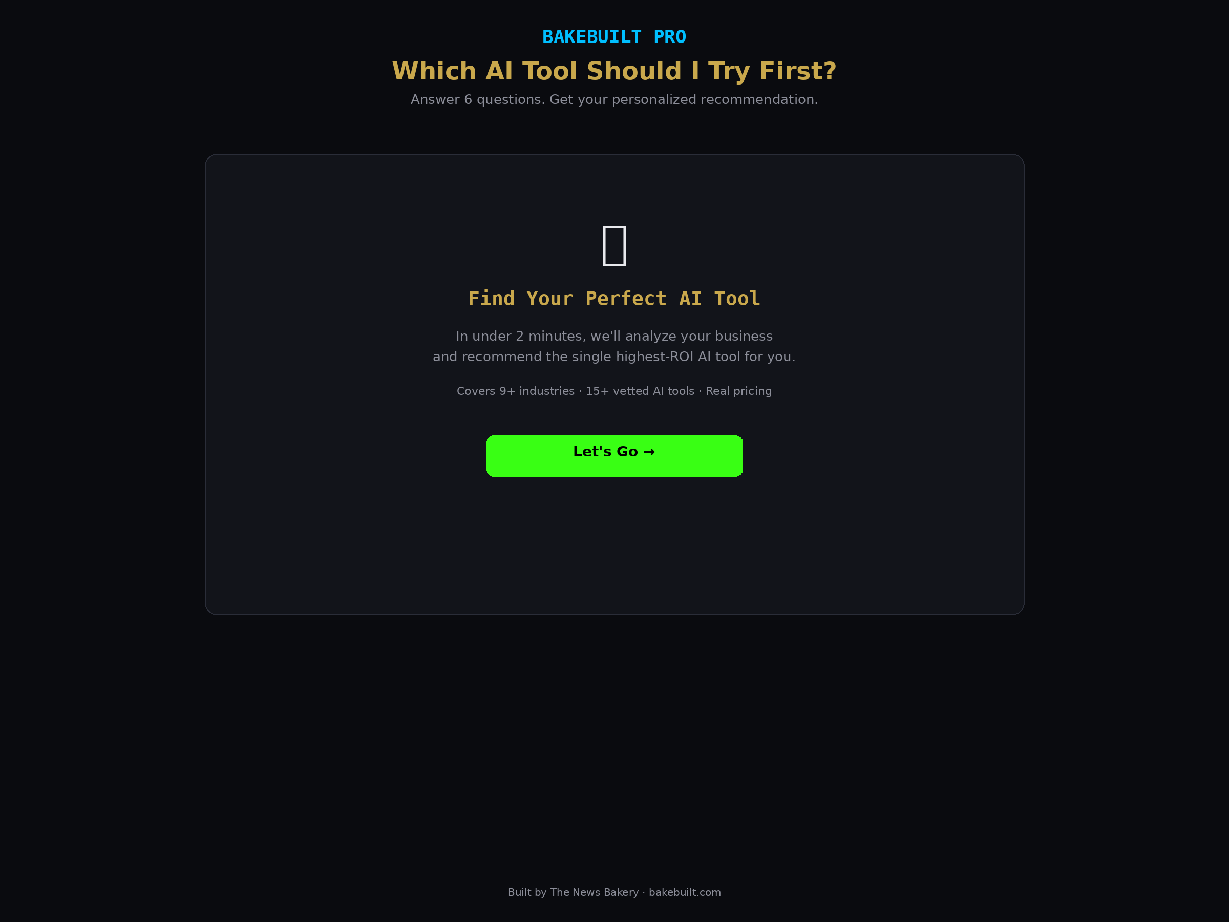 Which AI Tool — start screen with quiz overview